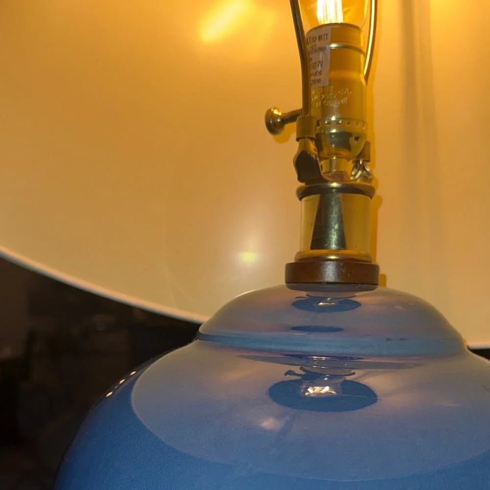 Ralph Lauren Blue Ceramic Table Lamp with Cream Shade